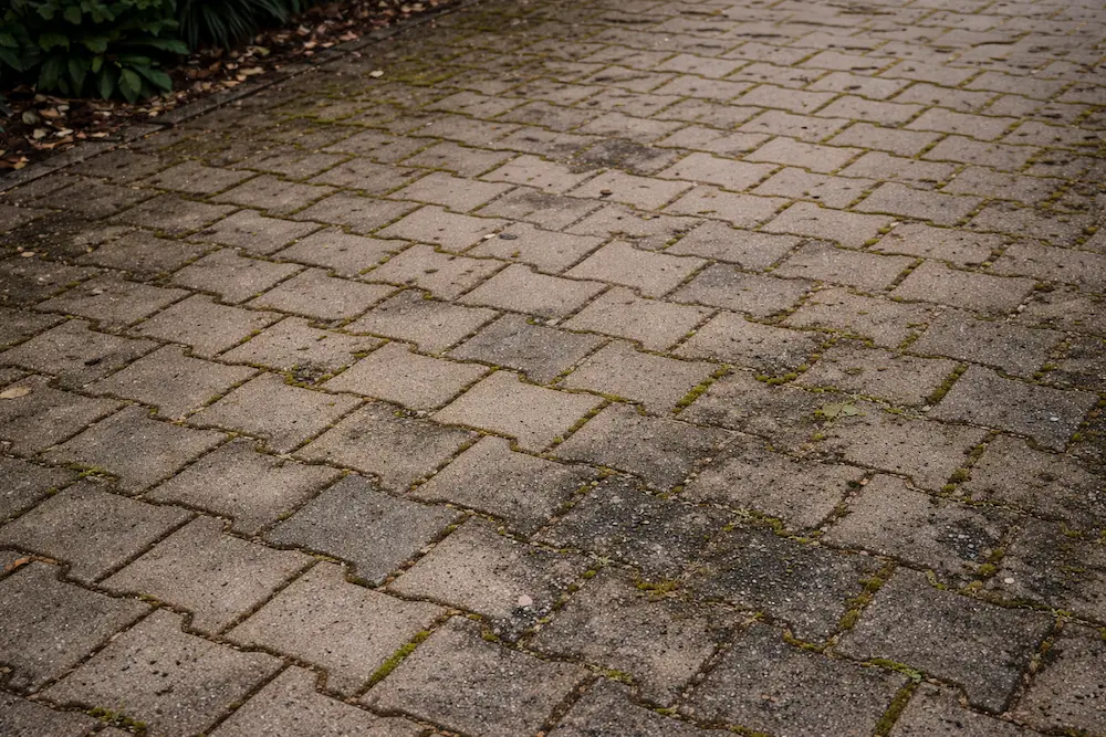 Allée pavée sale avant nettoyage haute pression à Gland