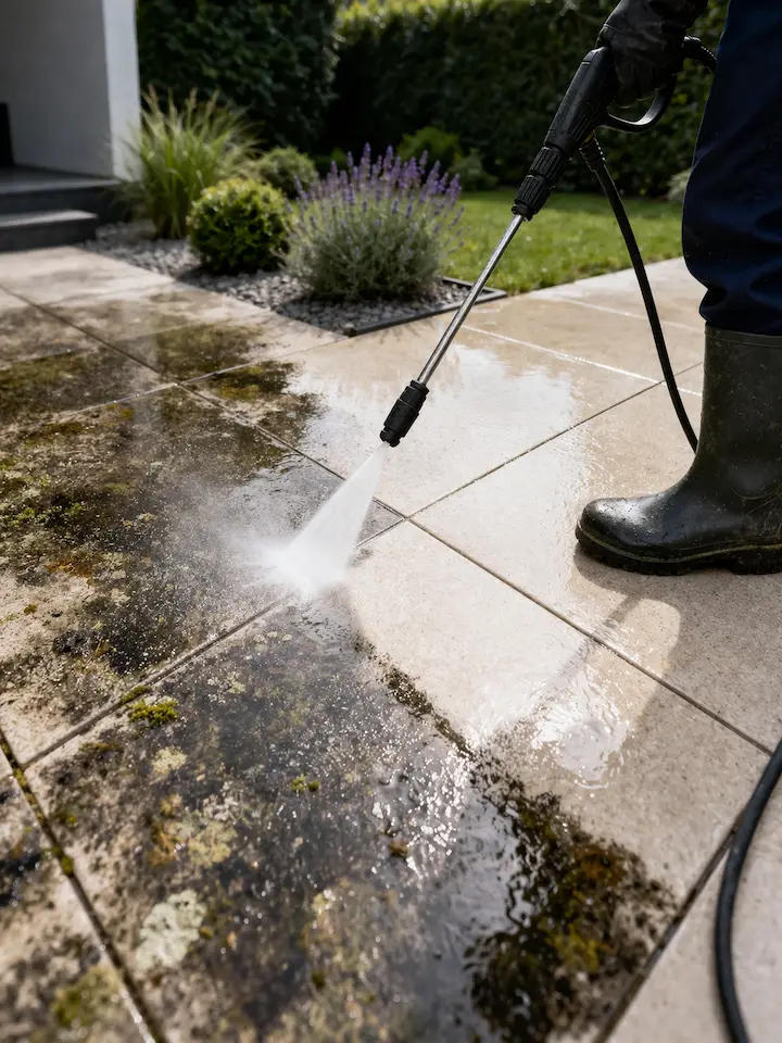 Nettoyage haute pression terrasse avant après