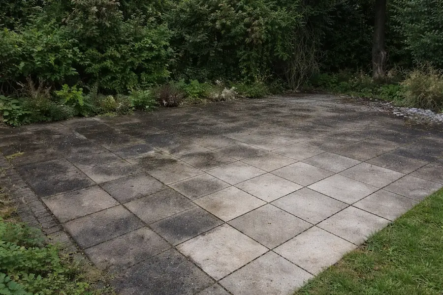 terrasse-sale-mousse-nyon Terrasse encrassée avec mousses avant nettoyage haute pression