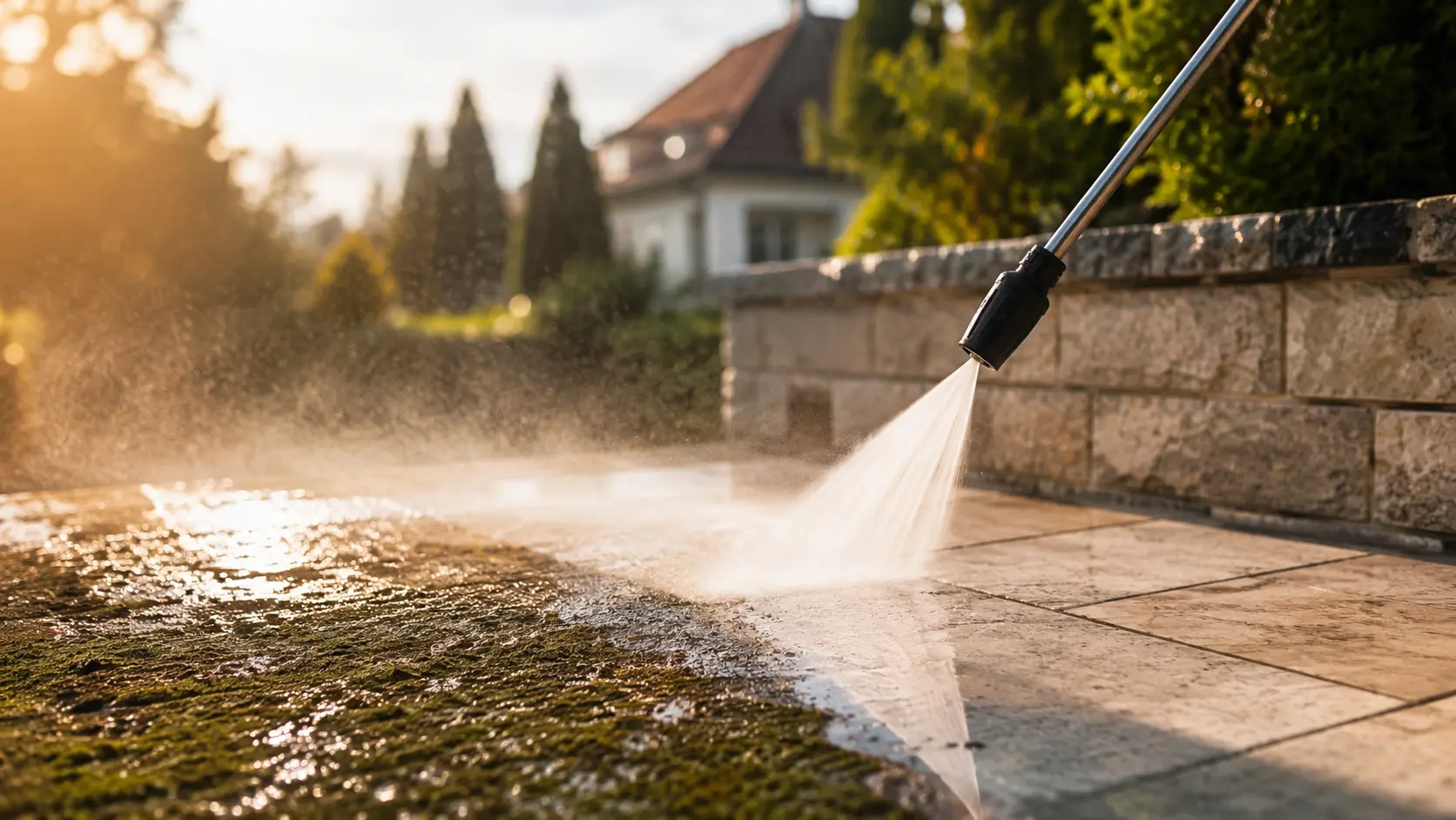 Nettoyage haute pression de terrasse extérieure par PROMAXWASH — service professionnel entre Genève et Lausanne