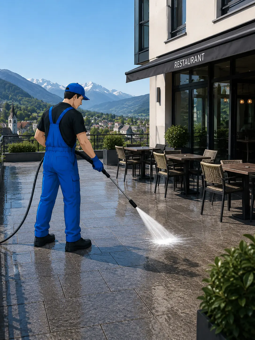 Nettoyage haute pression terrasses professionnelles à Morges